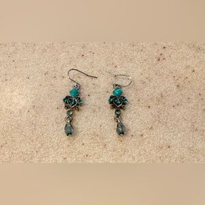 Elegant Teal and Silver Drop Earrings
